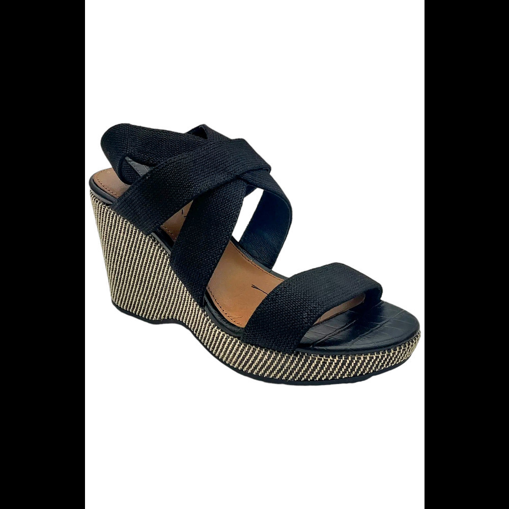 Donald Pliner Farai Womens Jute Elastic Wedge Sandal Black - Medium